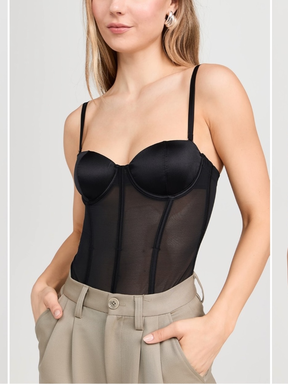 Fleur du Mal Silk & Mesh Bustier Bodysuit - Black Corset Bodysuit